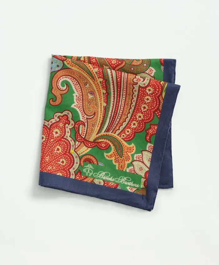 Men Cotton Jacquard Paisley Pocket Square Green Brooks Brothers Ties and Pocket Squares