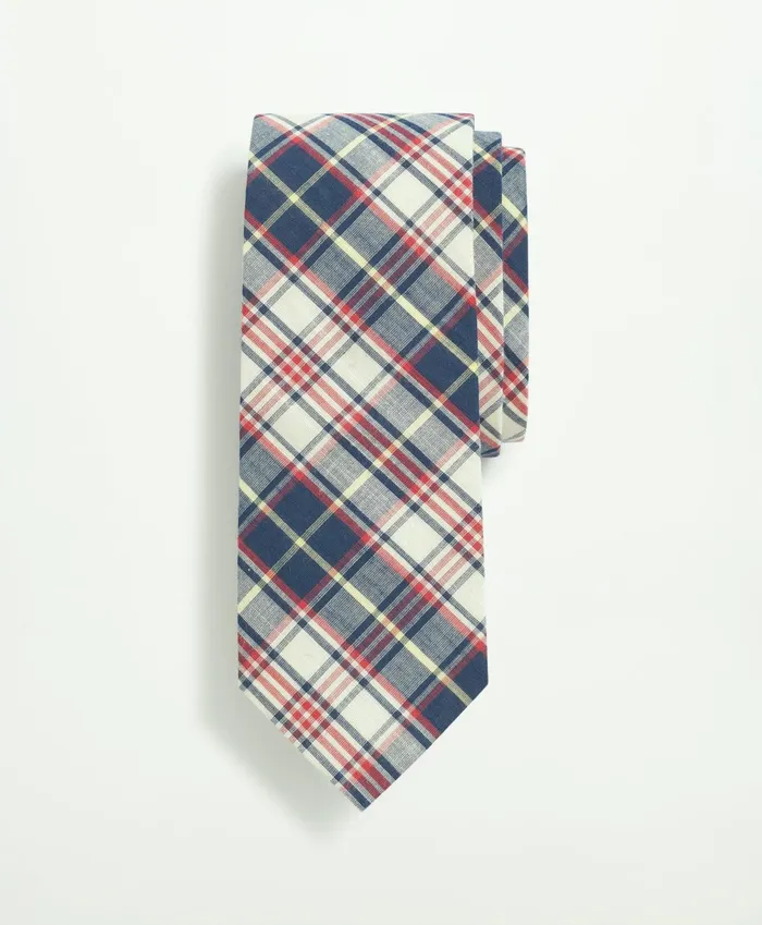 Men Cotton Madras Pattern Tie Ivory Multi Brooks Brothers Ties and Pocket Squares