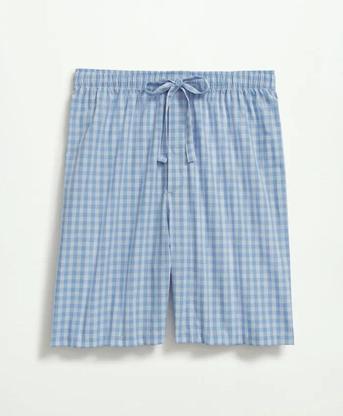 Men Cotton Poplin Gingham Short Pajamas Chambray Blue Brooks Brothers Pajamas and Robes