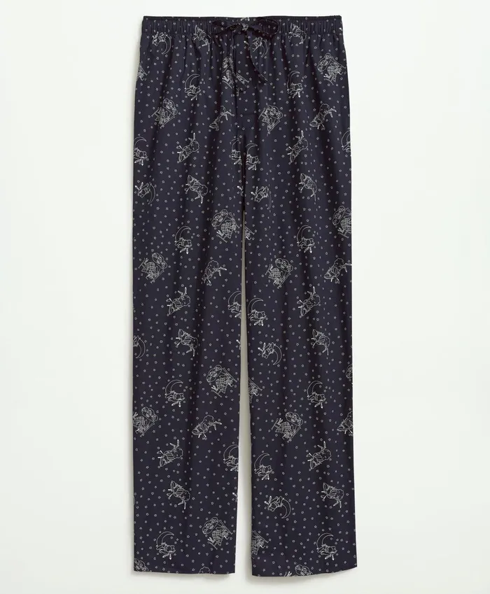 Men Cotton Poplin Henry Print Lounge Pants Navy Brooks Brothers Pajamas and Robes