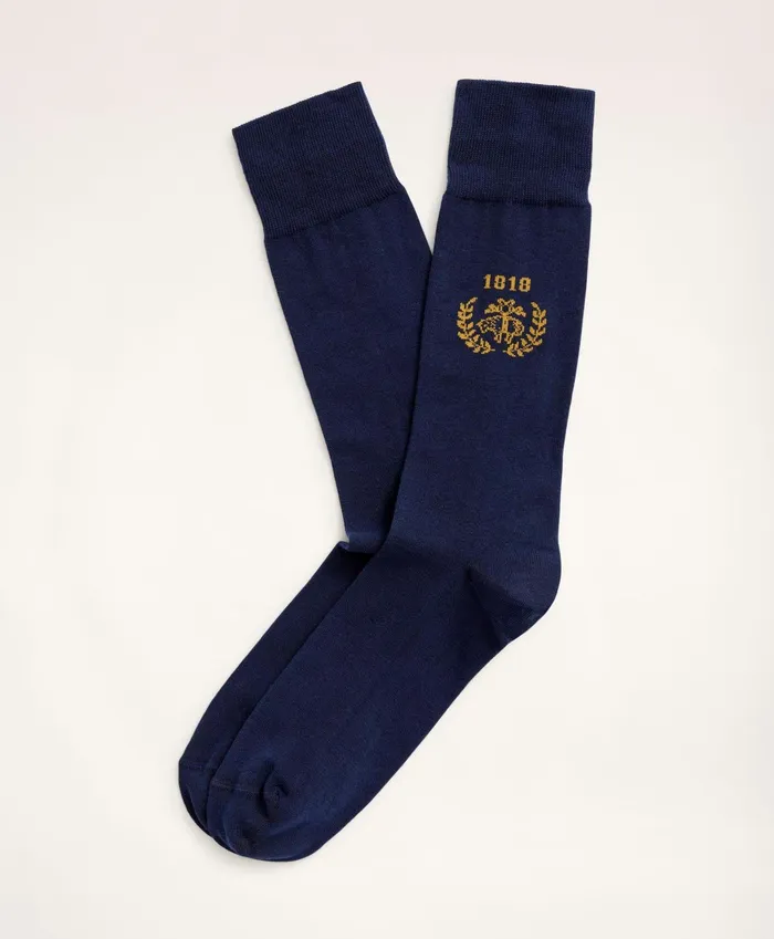 Men Crest Crew Socks Navy Brooks Brothers Sock