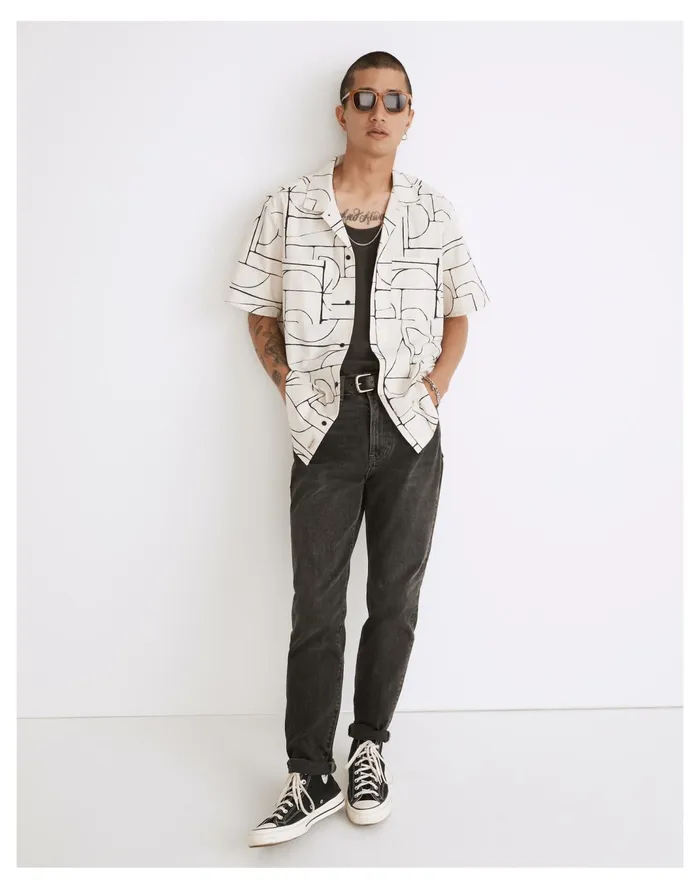 Men Crinkle Cotton Easy Short Sleeve Shirt Vintage Linen Madewell Shirts