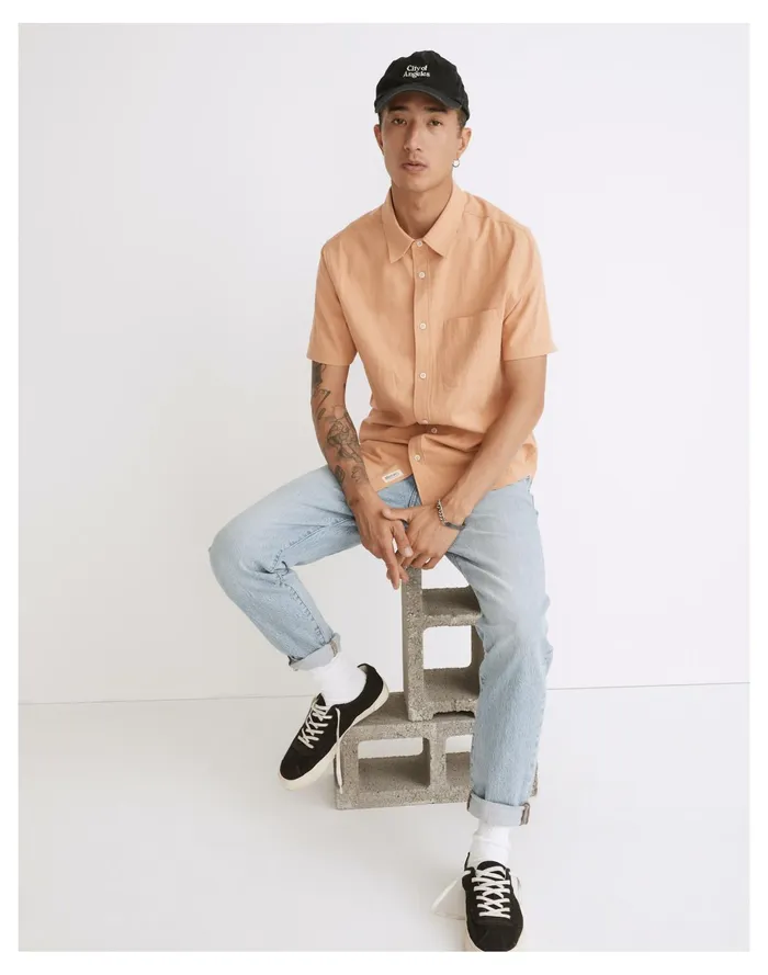 Men Crinkle Cotton Perfect Short Sleeve Shirt Dried Peach Madewell Shirts