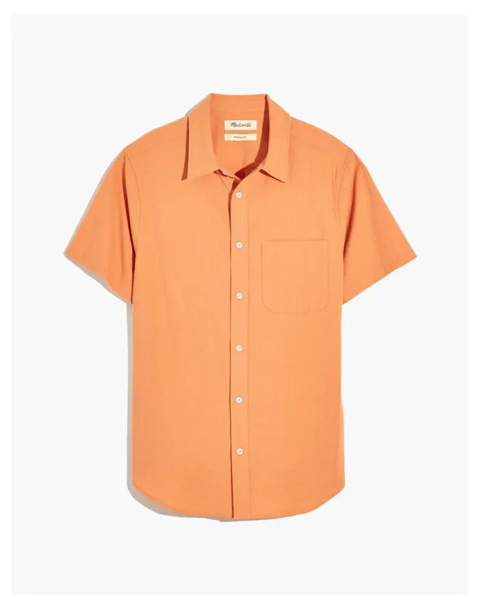 Men Crinkle Cotton Perfect Short Sleeve Shirt Dried Peach Madewell Shirts Men Crinkle Cotton Perfect Short Sleeve Shirt Dried Peach Madewell Shirts