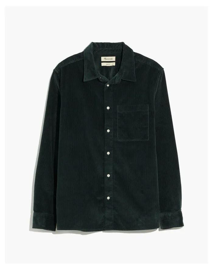 Men Easy Long Sleeve Shirt In Corduroy Dark Palm Madewell Shirts