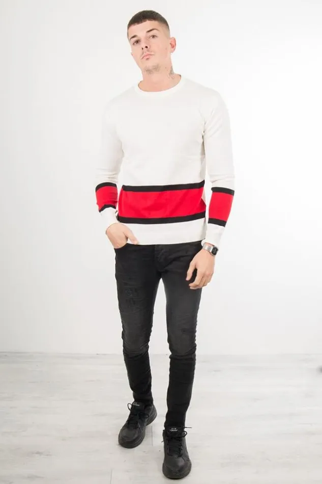 Men Ecru Fine Knit Sweater Brentiny Paris Sweatshirts and Pullovers