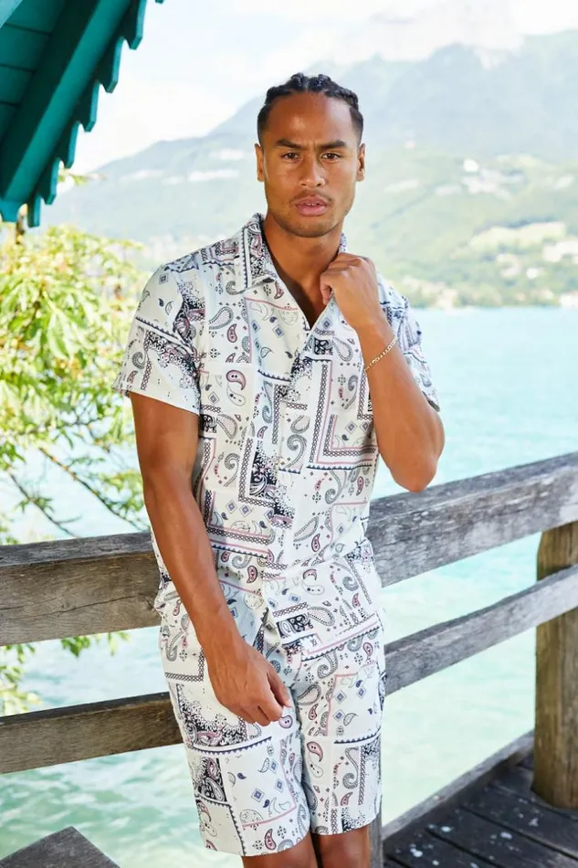 Men Ensemble 2 Pices Chemise Short Beige Motif Paisley Beige Brentiny Paris Top Bottom Sets Men Ensemble 2 Pices Chemise Short Beige Motif Paisley Beige Brentiny Paris Top Bottom Sets