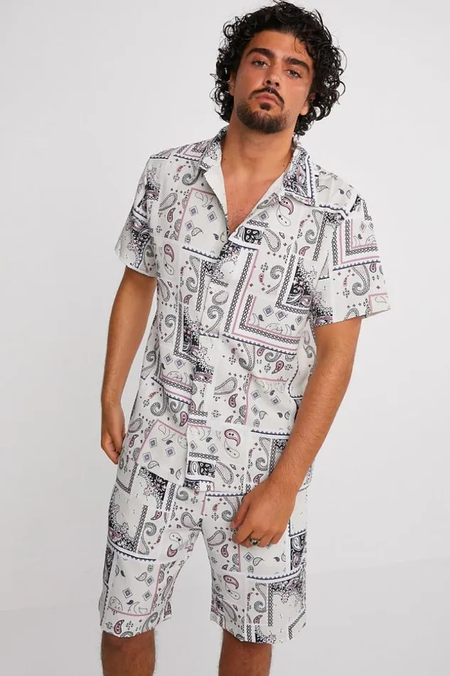 Men Ensemble 2 Pices Chemise Short Beige Motif Paisley Beige Brentiny Paris Top Bottom Sets Men Ensemble 2 Pices Chemise Short Beige Motif Paisley Beige Brentiny Paris Top Bottom Sets