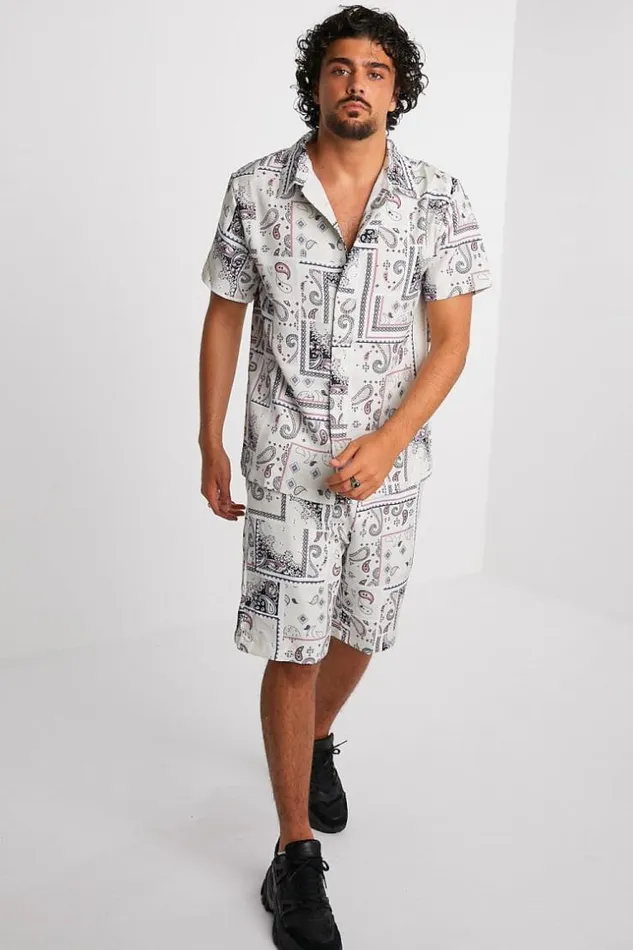 Men Ensemble 2 Pices Chemise Short Beige Motif Paisley Beige Brentiny Paris Top Bottom Sets Men Ensemble 2 Pices Chemise Short Beige Motif Paisley Beige Brentiny Paris Top Bottom Sets