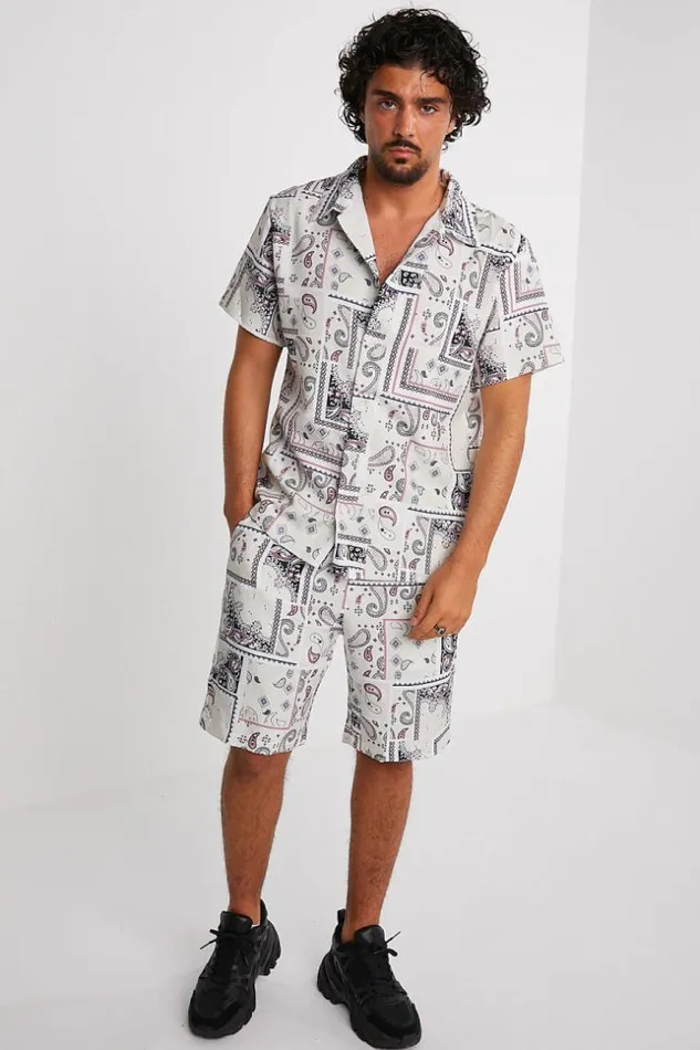 Men Ensemble 2 Pices Chemise Short Beige Motif Paisley Beige Brentiny Paris Top Bottom Sets Men Ensemble 2 Pices Chemise Short Beige Motif Paisley Beige Brentiny Paris Top Bottom Sets