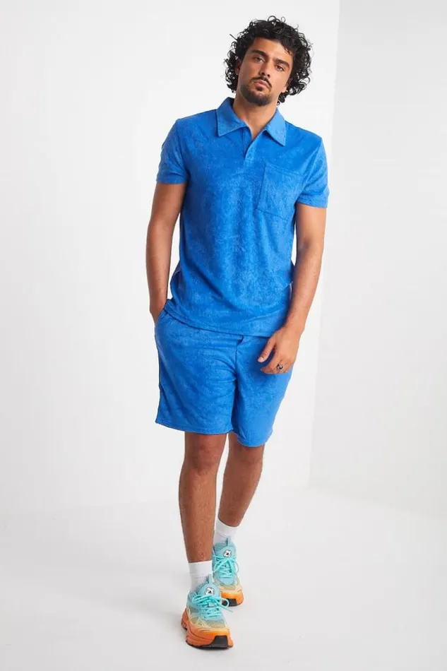 Men Ensemble 2 Pices Polo Short Bleu En Velours Blue Brentiny Paris Top Bottom Sets Men Ensemble 2 Pices Polo Short Bleu En Velours Blue Brentiny Paris Top Bottom Sets
