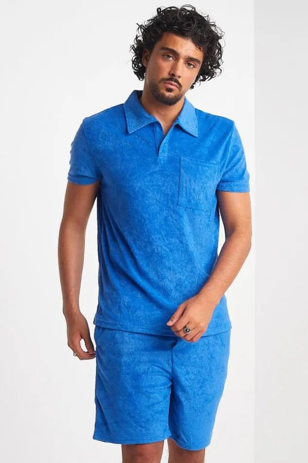 Men Ensemble 2 Pices Polo Short Bleu En Velours Blue Brentiny Paris Top Bottom Sets Men Ensemble 2 Pices Polo Short Bleu En Velours Blue Brentiny Paris Top Bottom Sets