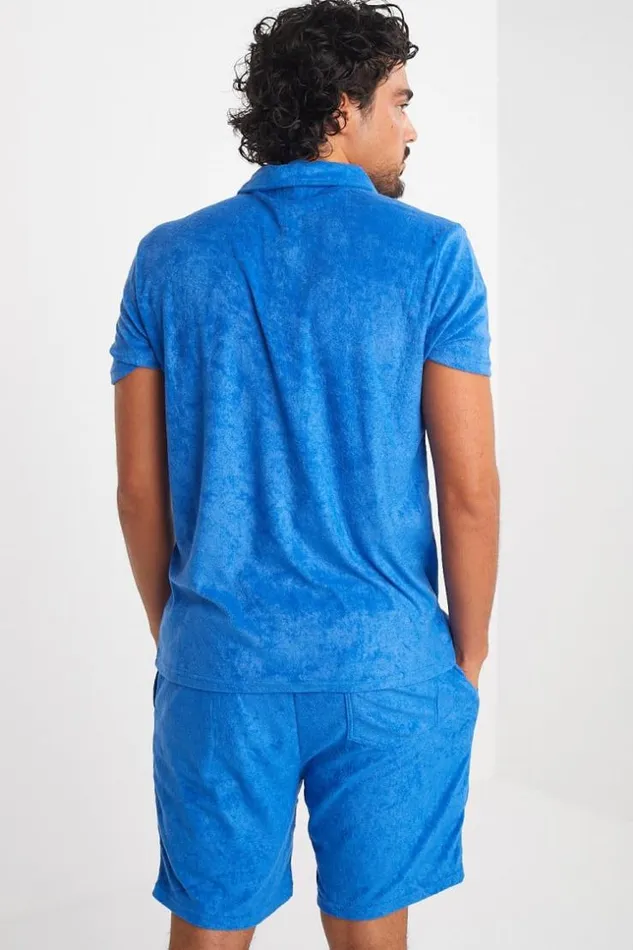 Men Ensemble 2 Pices Polo Short Bleu En Velours Blue Brentiny Paris Top Bottom Sets Men Ensemble 2 Pices Polo Short Bleu En Velours Blue Brentiny Paris Top Bottom Sets