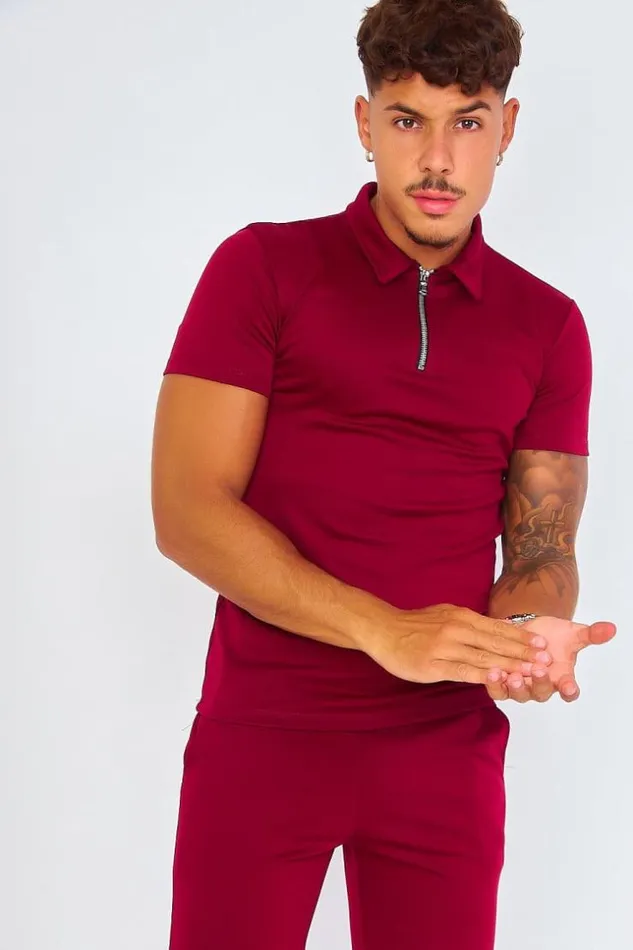 Men Ensemble Bordeaux Polo Short Red Brentiny Paris Top Bottom Sets
