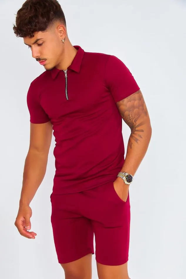 Men Ensemble Bordeaux Polo Short Red Brentiny Paris Top Bottom Sets