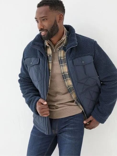 Men Fatface Coats and Jackets Blue Navy Calgary Borg Jacket