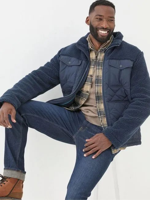 Men Fatface Coats and Jackets Blue Navy Calgary Borg Jacket