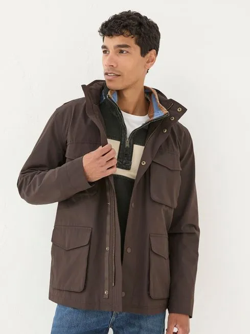 Men Fatface Coats and Jackets Truro Dark Brown Waterproof Jacket
