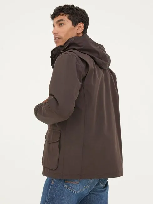 Men Fatface Coats and Jackets Truro Dark Brown Waterproof Jacket