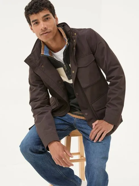 Men Fatface Coats and Jackets Truro Dark Brown Waterproof Jacket