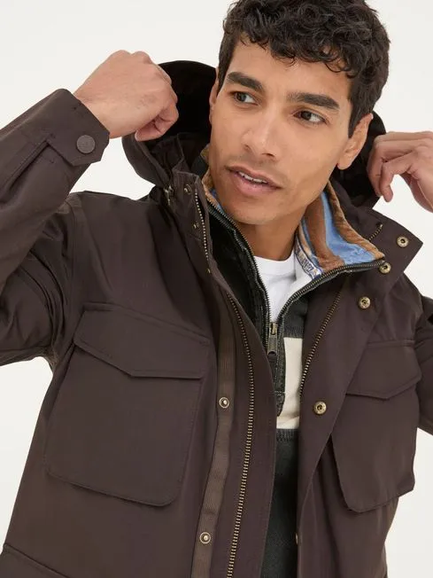 Men Fatface Coats and Jackets Truro Dark Brown Waterproof Jacket