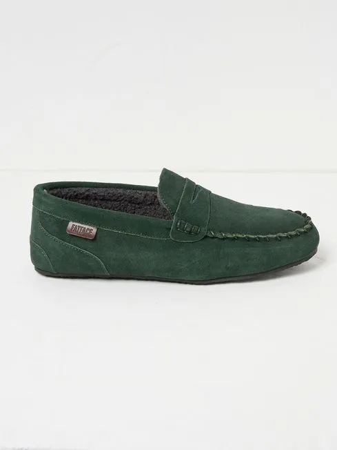 Men Fatface Pajamas and Nightwear Dark Green Suede Moccasin Slippers