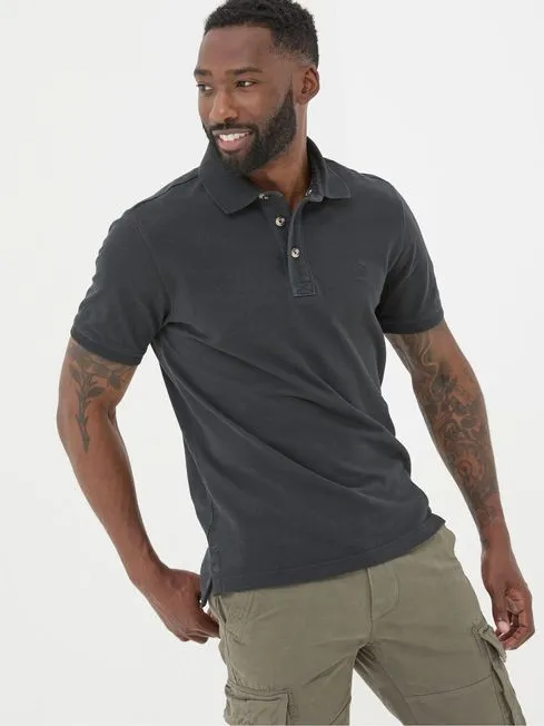 Men Fatface Polo Shirts Black Pique Polo Shirt