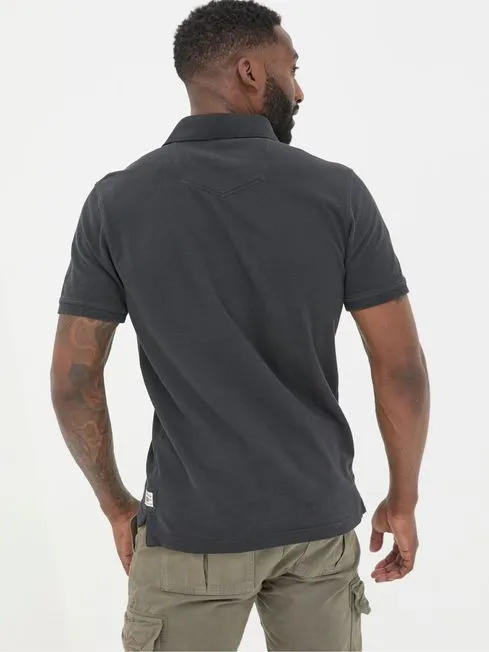 Men Fatface Polo Shirts Black Pique Polo Shirt