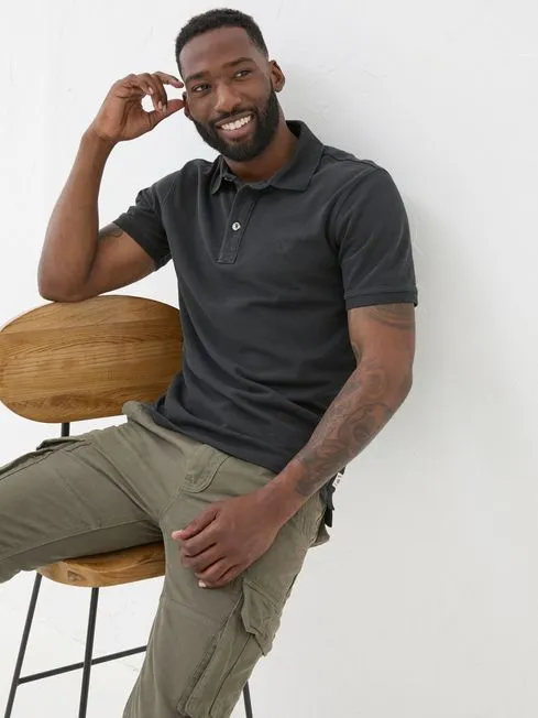 Men Fatface Polo Shirts Black Pique Polo Shirt