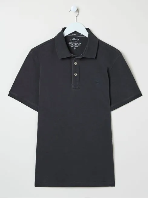 Men Fatface Polo Shirts Black Pique Polo Shirt