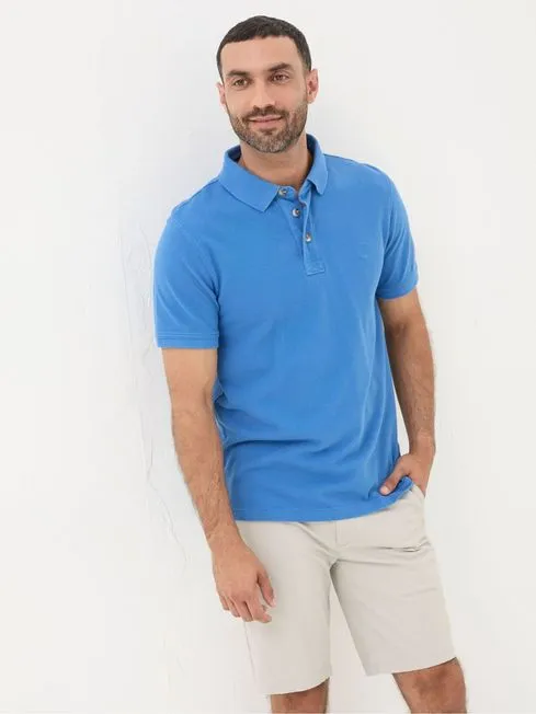 Men Fatface Polo Shirts Blue Pique Polo Shirt
