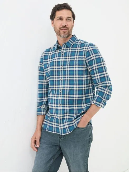 Men Fatface Shirts Backworth Blue Check Shirt