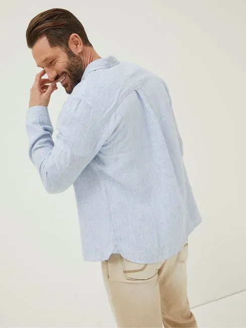 Men Fatface Shirts Blue Stripe Linen Shirt Men Fatface Shirts Blue Stripe Linen Shirt