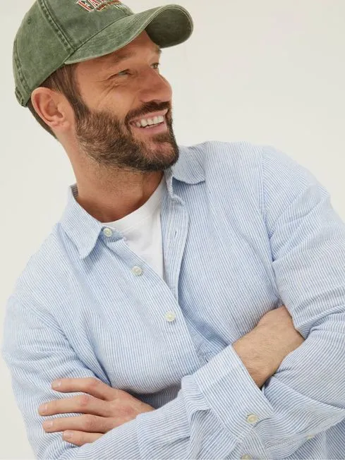 Men Fatface Shirts Blue Stripe Linen Shirt Men Fatface Shirts Blue Stripe Linen Shirt