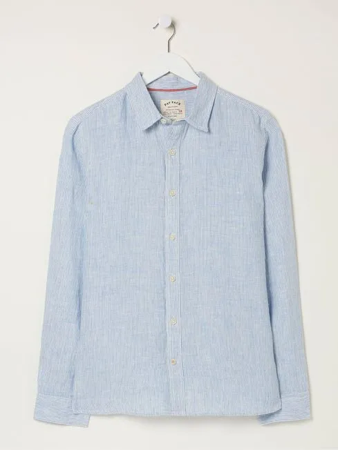 Men Fatface Shirts Blue Stripe Linen Shirt Men Fatface Shirts Blue Stripe Linen Shirt
