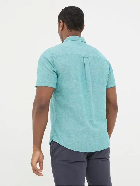 Men Fatface Shirts Bugle Teal Green Linen Cotton Shirt