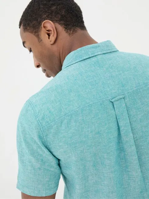Men Fatface Shirts Bugle Teal Green Linen Cotton Shirt