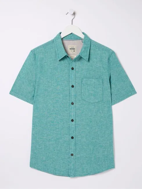 Men Fatface Shirts Bugle Teal Green Linen Cotton Shirt