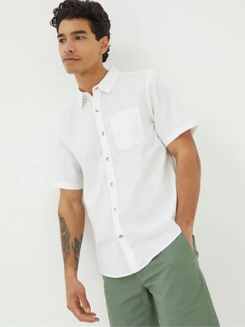 Men Fatface Shirts Bugle White Linen Cotton Shirt