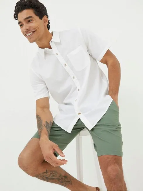 Men Fatface Shirts Bugle White Linen Cotton Shirt