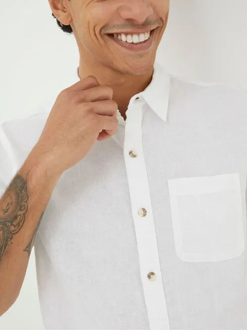 Men Fatface Shirts Bugle White Linen Cotton Shirt