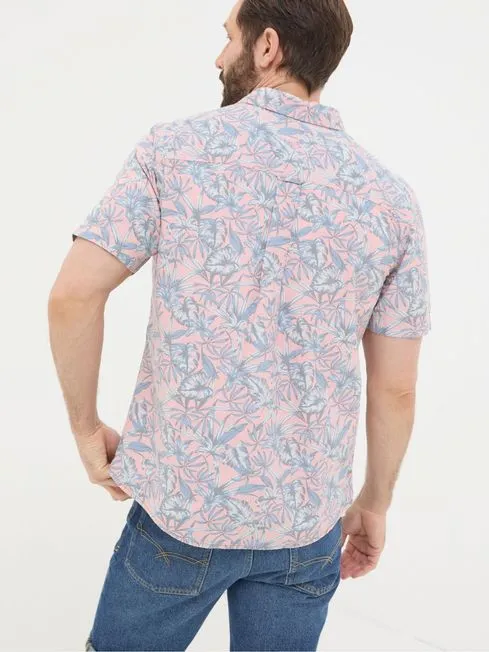 Men Fatface Shirts Chambray Pink Palm Print Shirt