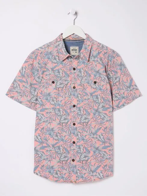 Men Fatface Shirts Chambray Pink Palm Print Shirt