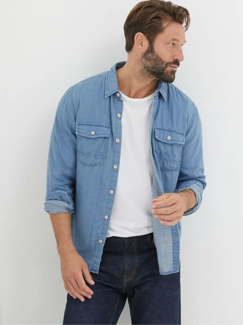 Men Fatface Shirts Drayton Blue Shirt
