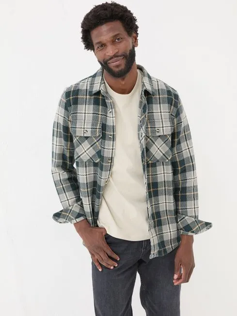 Men Fatface Shirts Grey Long Sleeve Herringbone Rafety Check 100 Cotton Shirt