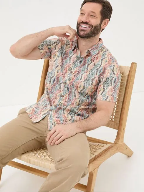 Men Fatface Shirts Orange Hexagon Tile Print Shirt
