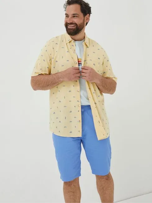 Men Fatface Shirts Yellow Bugle Turtle Print Shirt
