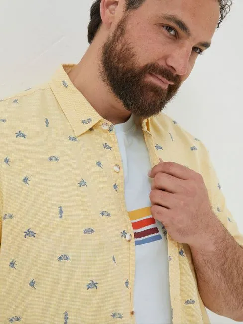 Men Fatface Shirts Yellow Bugle Turtle Print Shirt Men Fatface Shirts Yellow Bugle Turtle Print Shirt