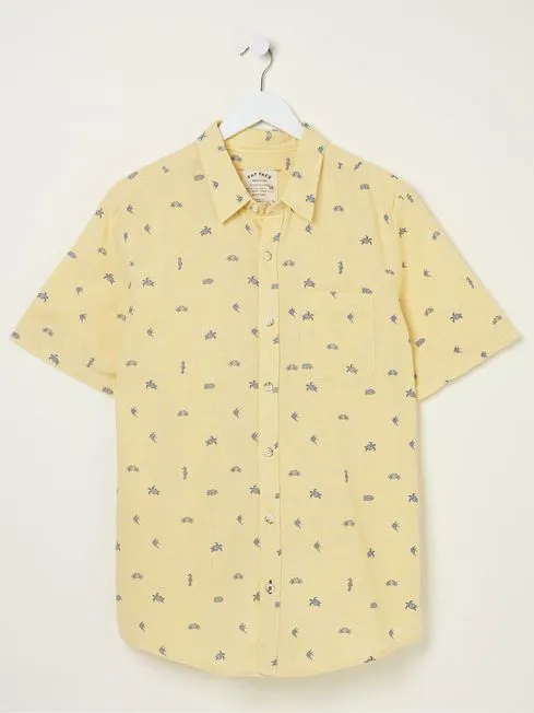 Men Fatface Shirts Yellow Bugle Turtle Print Shirt Men Fatface Shirts Yellow Bugle Turtle Print Shirt
