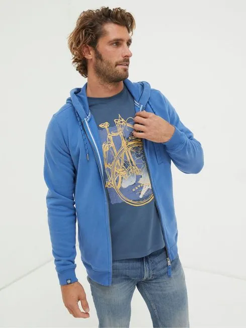 Men Fatface Sweatshirts and Hoodies Brooke Blue Zip Through Hoodie